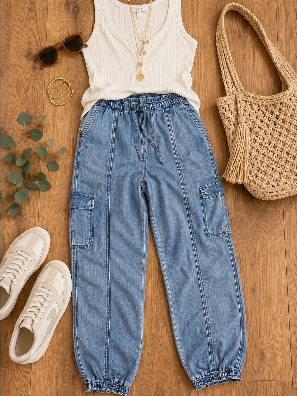 Mustard Seed Light Blue Cargo Jogger Jeans